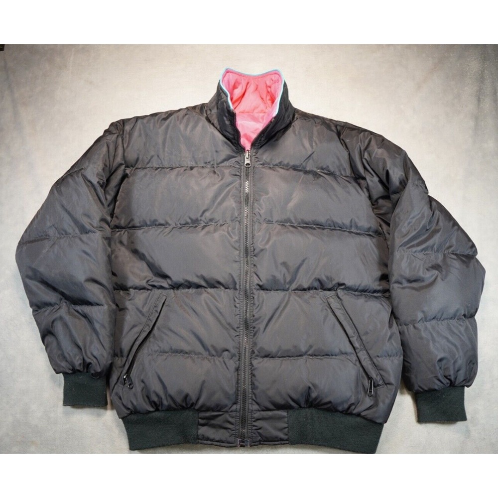 Woolrich Womens L (Pit 22") REVERSIBLE Black Hot Pink DOWN Puffer Coat 17072